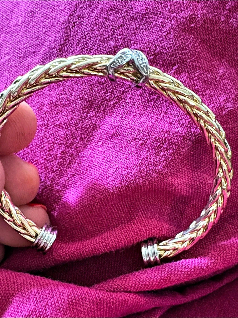 Gorgeous Two-Tone Braided Cuff Bracelet with crystal detail